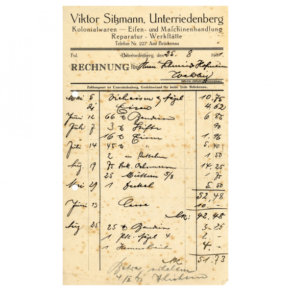 Scan einer Rechnung von Viktor Sitzmann
