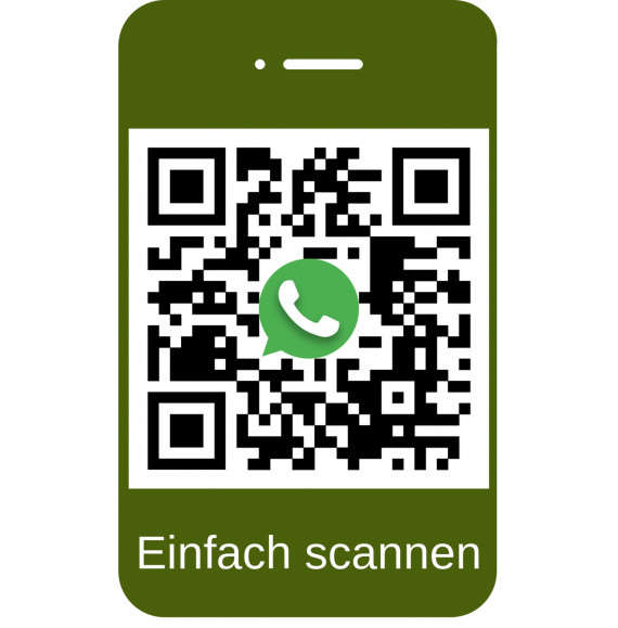 QR Code mit WhatsApp Symbol vor gr&uuml;nem Hintergrund, darunter steht "Einfach scannen"